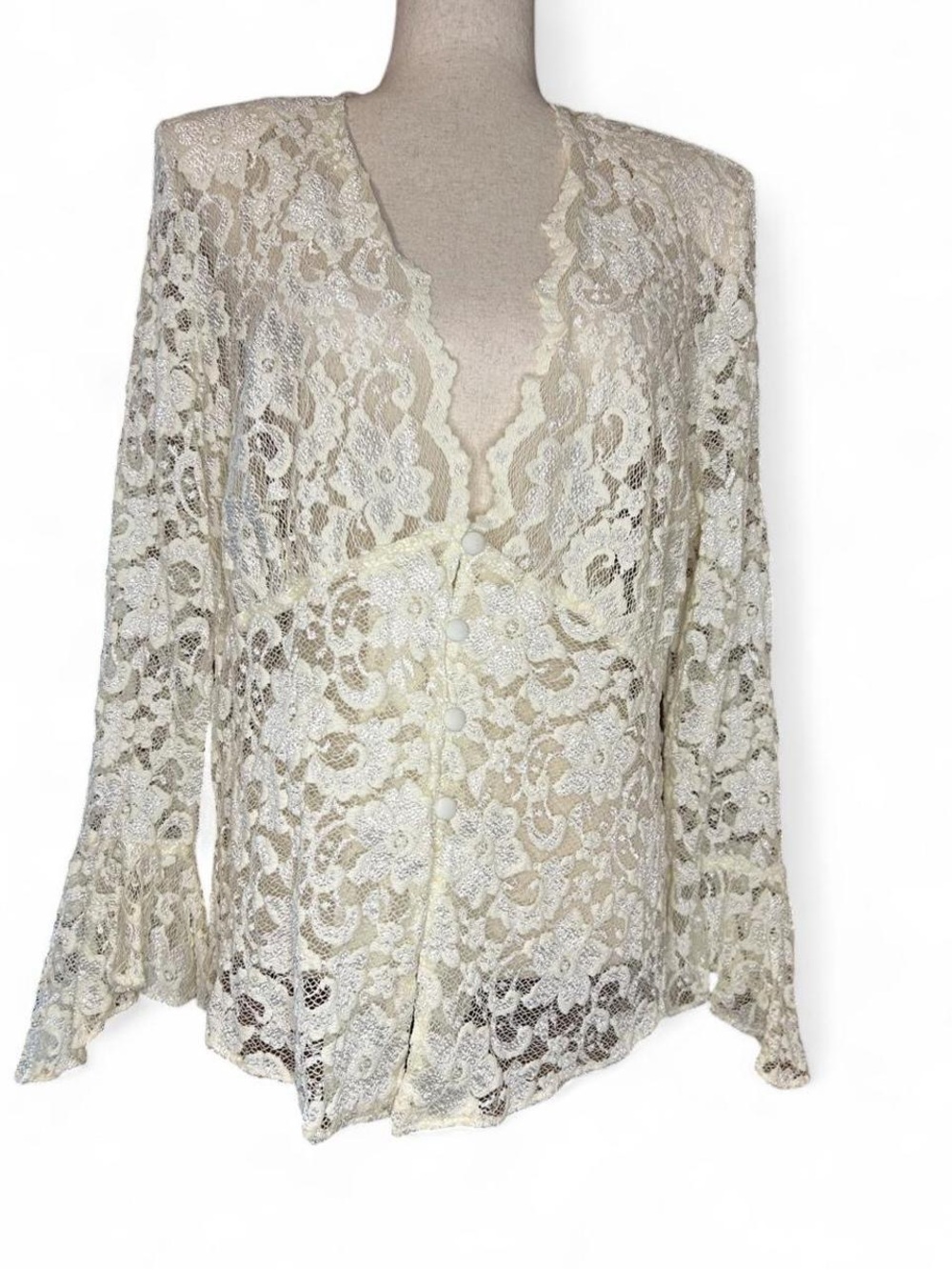 Vintage Midnight Velvet Cream Lace Bell Sleeve Blouse